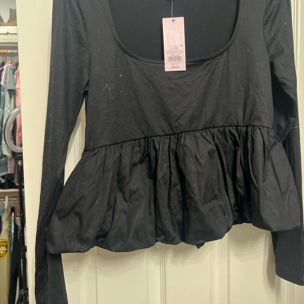 Wild Fable Black Long Sleeve Peplum Blouse - Picture 3 of 6